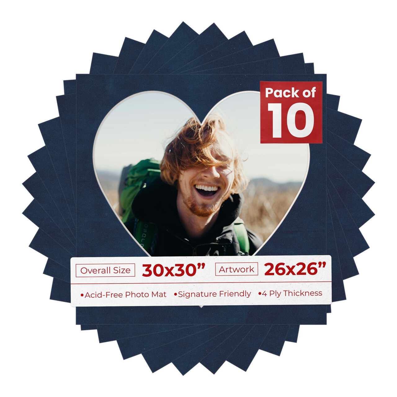 Navy Suede Mat Board for 30x30 Frames - Heart Opening for 26x26 Photos